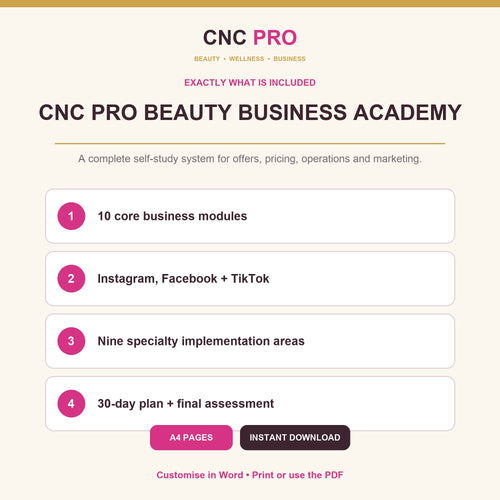 CNC PRO Beauty Business Academy | 21-Page Self-Study Business Manual for Beauty Pros