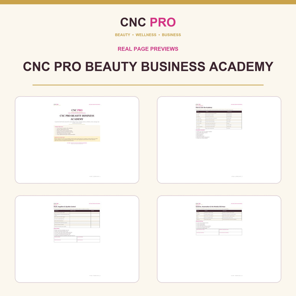 CNC PRO Beauty Business Academy | 21-Page Self-Study Business Manual for Beauty Pros