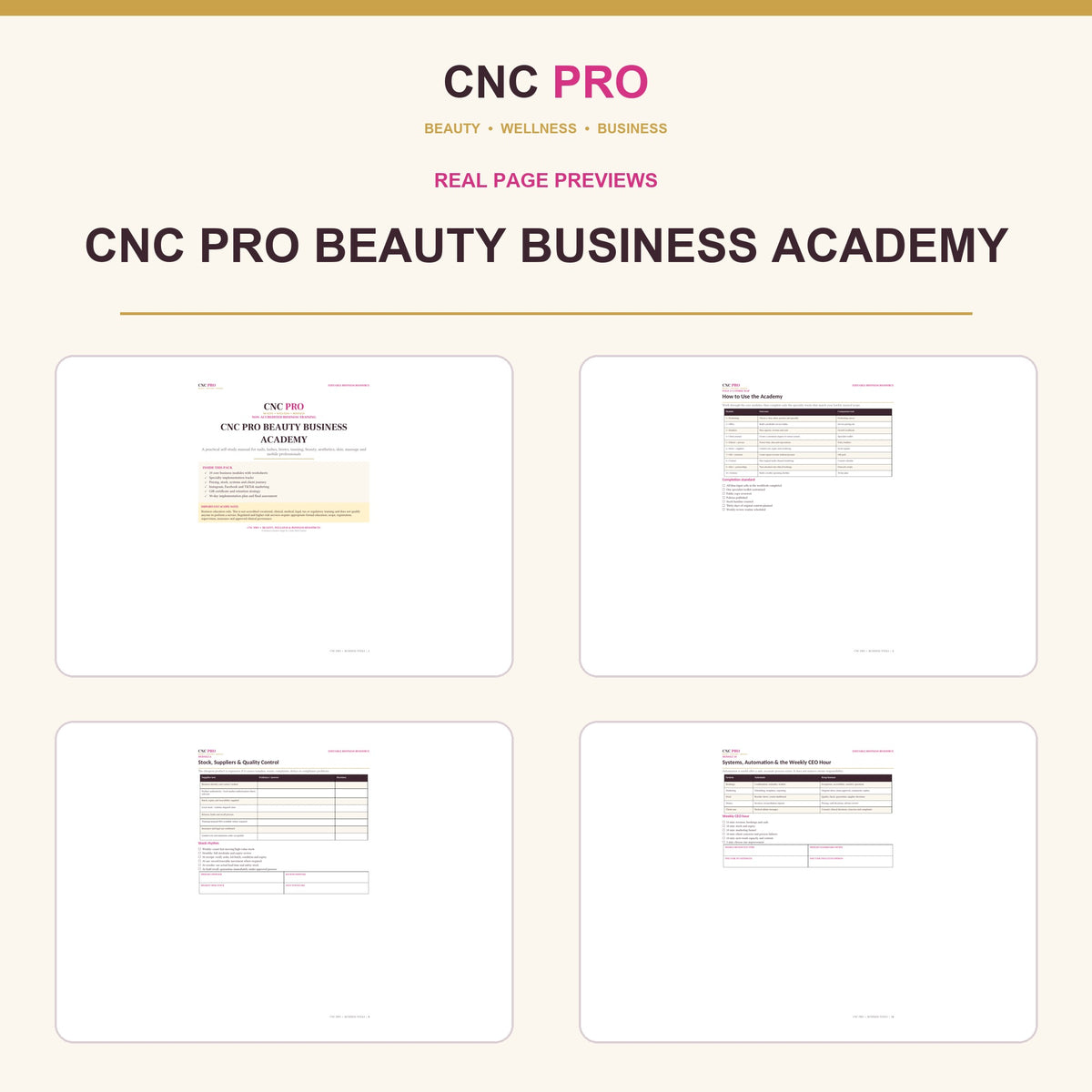 CNC PRO Beauty Business Academy | 21-Page Self-Study Business Manual for Beauty Pros