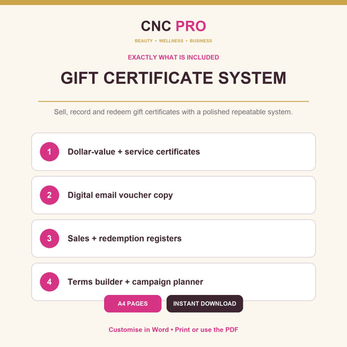 Editable Beauty Gift Certificate & Voucher Pack | Certificates, Register & Terms