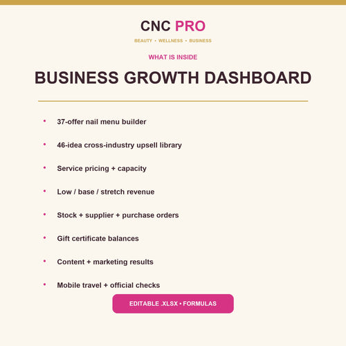 CNC PRO Business Growth Dashboard | 14-Sheet Excel Planner for Salon & Beauty Pros