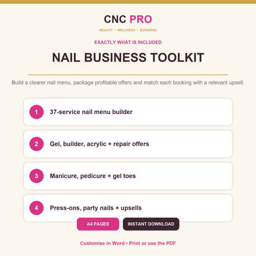 Nail Business Toolkit | Gel, Builder, Acrylic, Repairs, Press-Ons, Pedicure & Upsells
